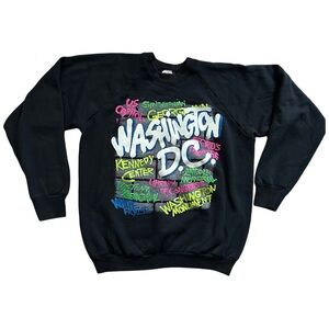 Fruit of the Loom Vintage Black 80s Washington DC Graphic Graffiti Sweatshirt XL